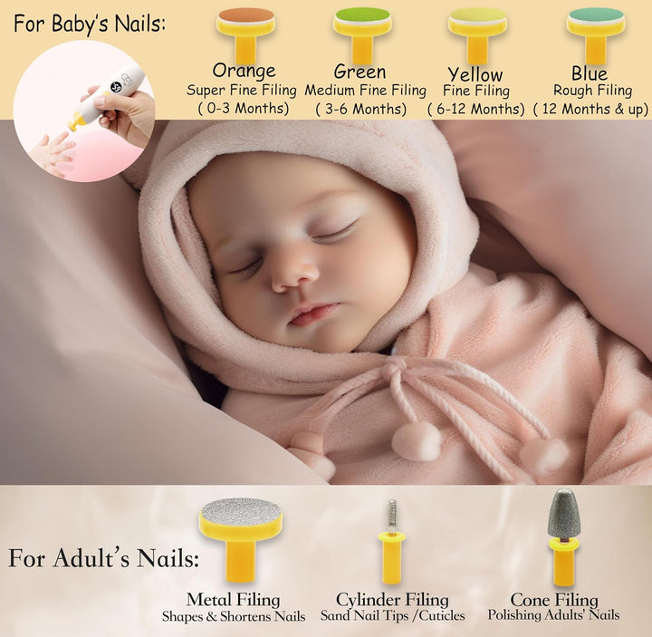Wiederaufladbarer Baby-Nagelschneider 22 in 1, elektrische Nagelfeile, zusätzliche 13 Ersatzstücke,