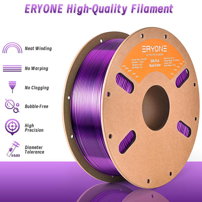 ERYONE Seiden-Zweifarben-Filament PLA 2 kg, 3D-Drucker 1,75 mm +/- 0,03 mm, Seiden-Koextrusions-PLA-