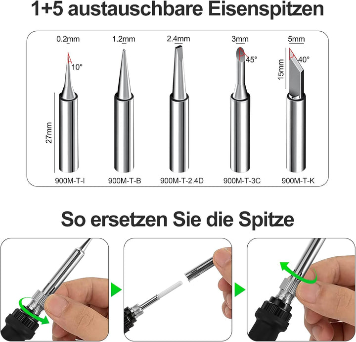 Lötkolben Set 80W LED Einstellbar Temperatur 180-520°C Lötkolben mit Ein/Aus Schalter, 50g Lötdraht,