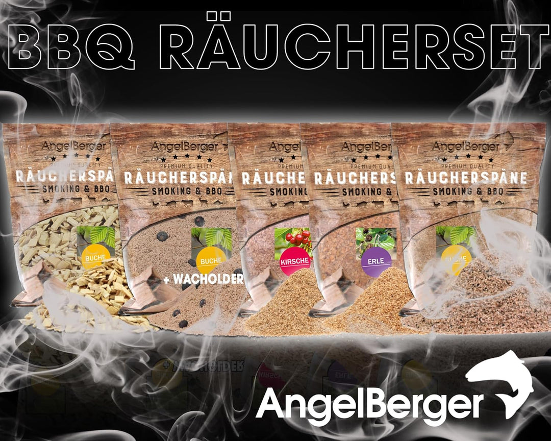 Angel-Berger Premium BBQ Räucher Set Räuchermehl Räucherspäne Verschiedene Sorten