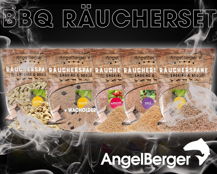 Angel-Berger Premium BBQ Räucher Set Räuchermehl Räucherspäne Verschiedene Sorten
