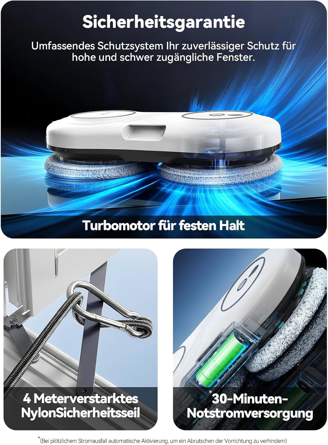Keero Fensterputzroboter mit Turbinenmotor, 7000Pa Fensterroboter, Starke Saugkraft, Doppelhelix-Rei