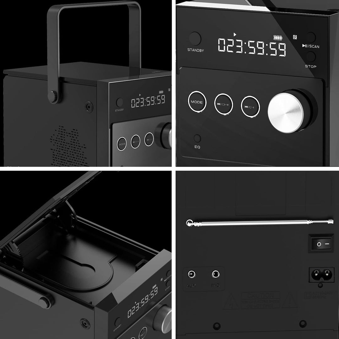 Tragbarer CD-Player Boombox 20W für Draussen, Eingebaute wiederaufladbare Batterie, FM Radio/Bluetoo