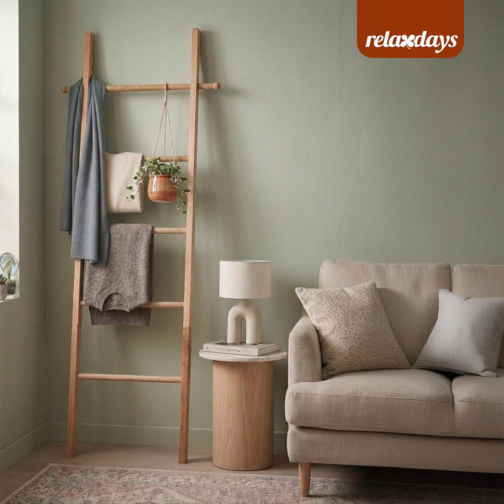 Relaxdays Handtuchleiter, 5 Sprossen, H x B: 170 x 43 cm, Natur | Walnussholz, Handtücher, Badezimme