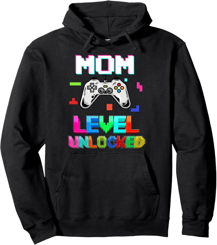 Mom Pregnancy Announcement Cute Funny Mom Level Unlocked Pullover Hoodie