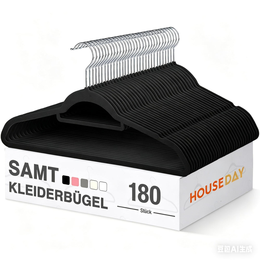 HOUSE DAY Kleiderbügel Samt 180 stück,Kleiderbügel Platzsparend Rutschfester mit Krawattenhalter,361
