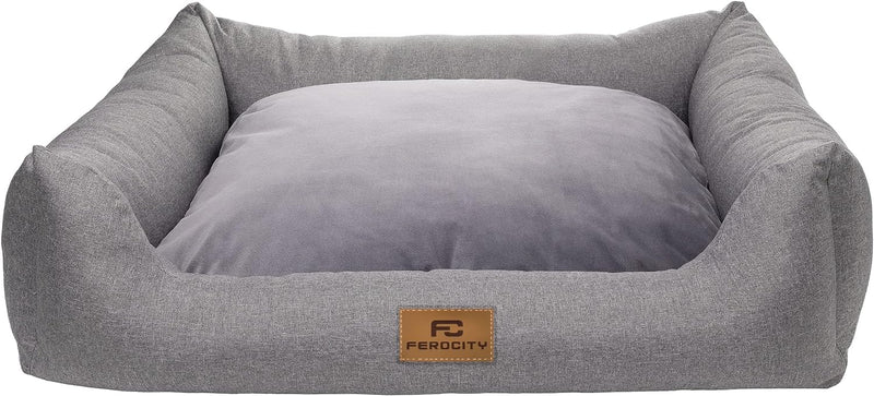 Ferocity Hundebett waschbares Hundesofa mit Rand und Wendekissen, Hundekissen aus Cordura und Samt,