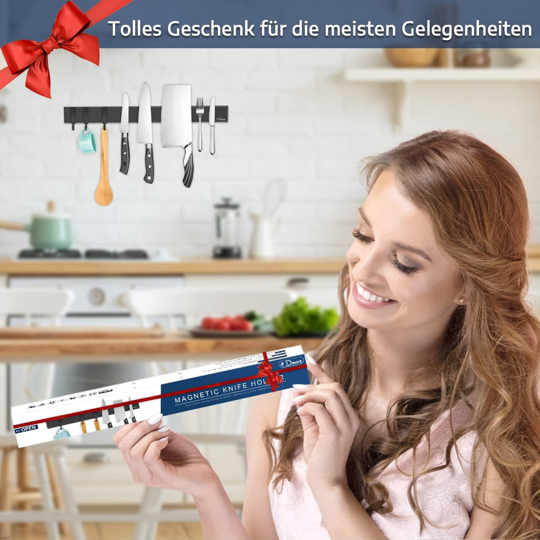 2 Stück Dmore Magnetleiste Messer, 2. Generation Upgrade, mit 3 Haken, 40 cm Messerhalter magnetisch