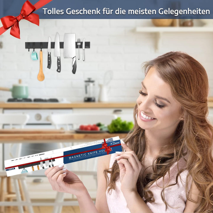 2 Stück Dmore Magnetleiste Messer, 2. Generation Upgrade, mit 3 Haken, 40 cm Messerhalter magnetisch