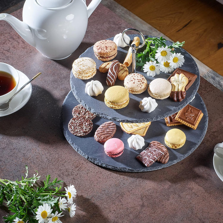 Echtwerk EW-ET-1778 Etagere-/ Servier-Ablage für Gebäck, Obst, Käse und Dessert aus Naturschiefer mi