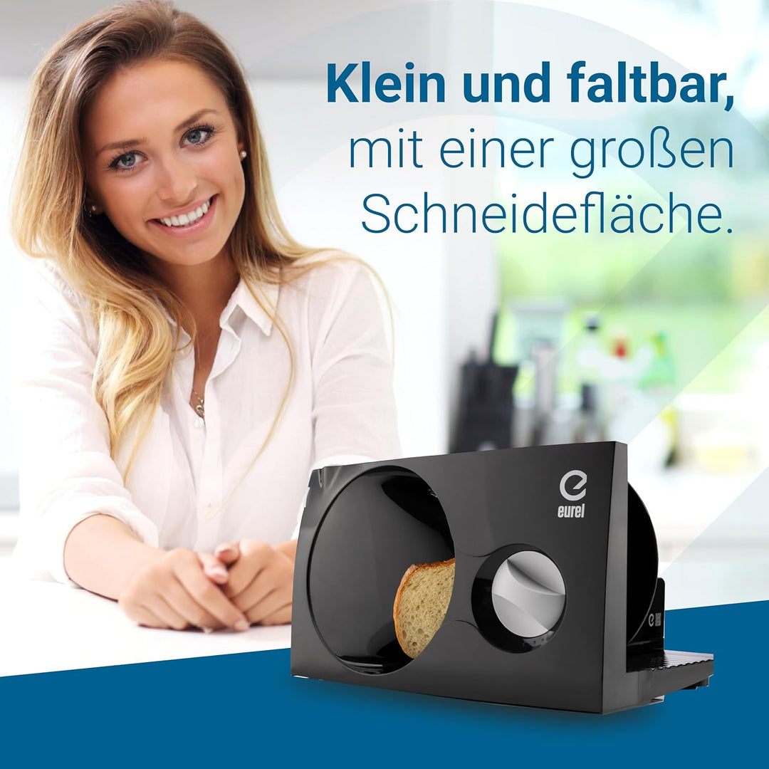 EUREL RS42 Allesschneider SCHWARZ Made in Europa I platzsparend klappbar Elektrischer Schneidemaschi