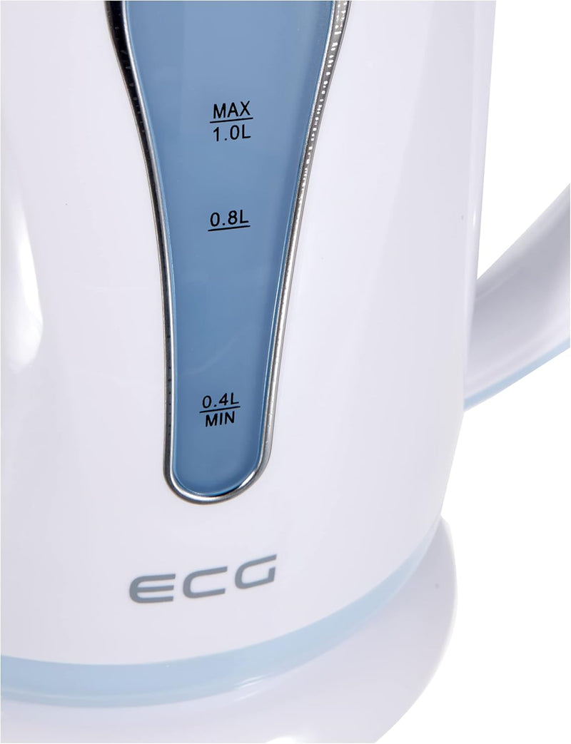 ECG RK 1022 Blue, Wasserkocher, 1 Liter, Blau-weiss, Plastik