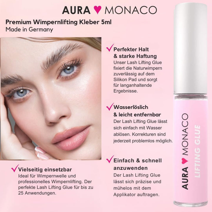 AURA Monaco | Premium Wimpernlifting Kleber – Lash Lift Glue – Lash Lift Kleber für Silikonpads & Na