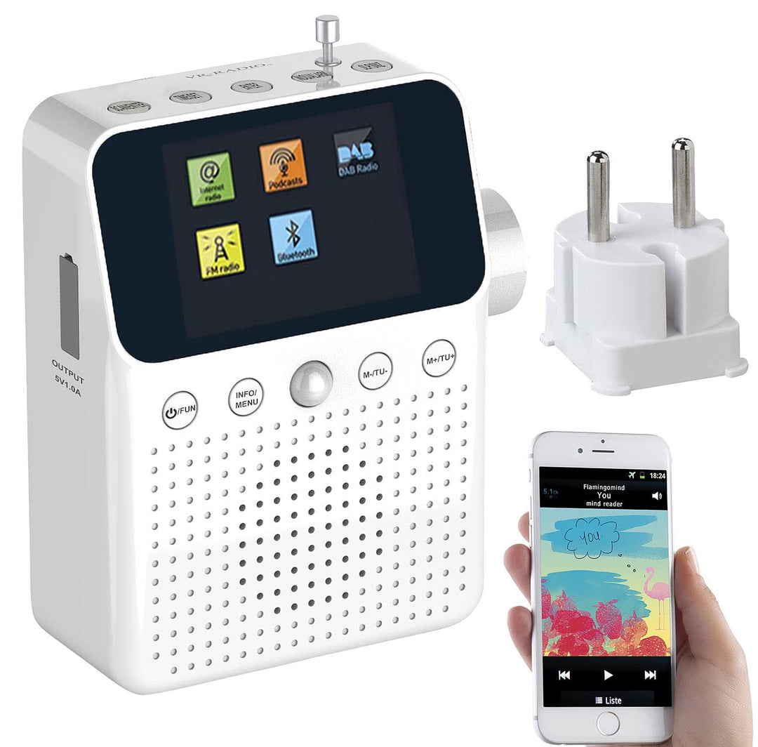 VR-Radio Badradio: 2in1-Steckdosenradio mit DAB+, Bluetooth, Bewegungsmelder, Akku, 8 W (DAB Radio S
