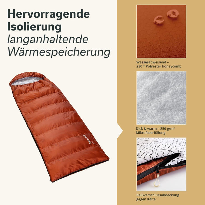 Skandika Deckenschlafsack Iceland Single | Schlafsack Outdoor für Erwachsene, 3 Jahreszeiten mit Bau