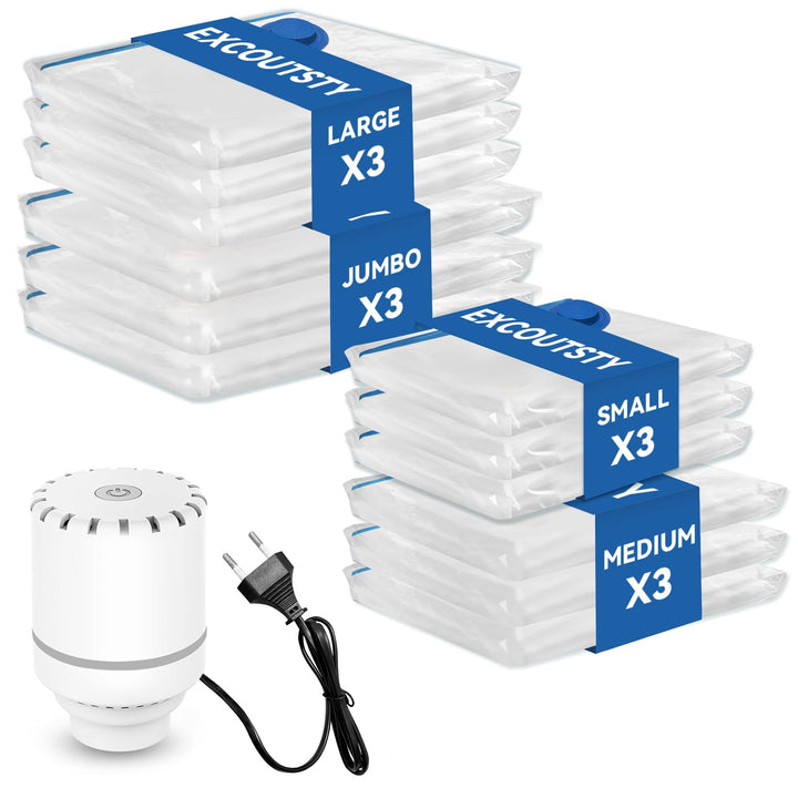 Vakuumbeutel für Kleidung mit elektrischer Luftpumpe, Transparent Vakuumbeutel 12 Pack Aufbewahrungs