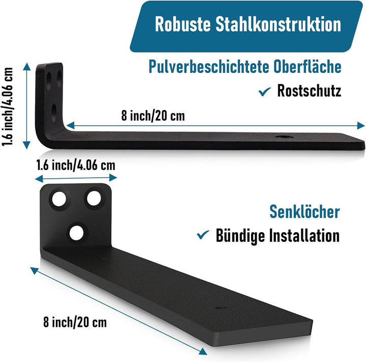 Schwebende Regalhalterungen, 20.3 cm, dicke, rustikale Regalhalterung für Holzregale – verdeckte Jal