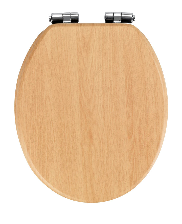 WENKO WC-Sitz Buche Natur, Toilettensitz mit Absenkautomatik in Holz-Optik, WC-Deckel für sanftes De