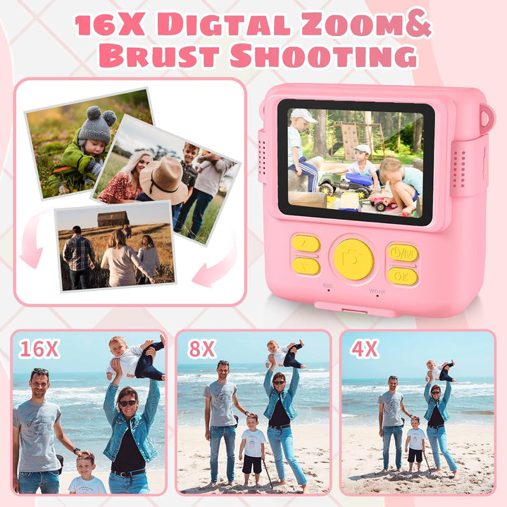 Kinderkamera, Sofortbildkamera Kinder,1080P 2.4 Zoll Bildschirm Digitalkamera Kinder mit 16x Digital