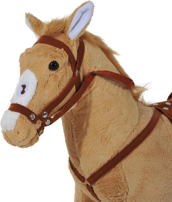 HOMCOM Reitpferd auf Rollen 60 cm Stehpferd mit Sattel, Zaumzeug Steigbügel Sound Spielpferd zum Rei