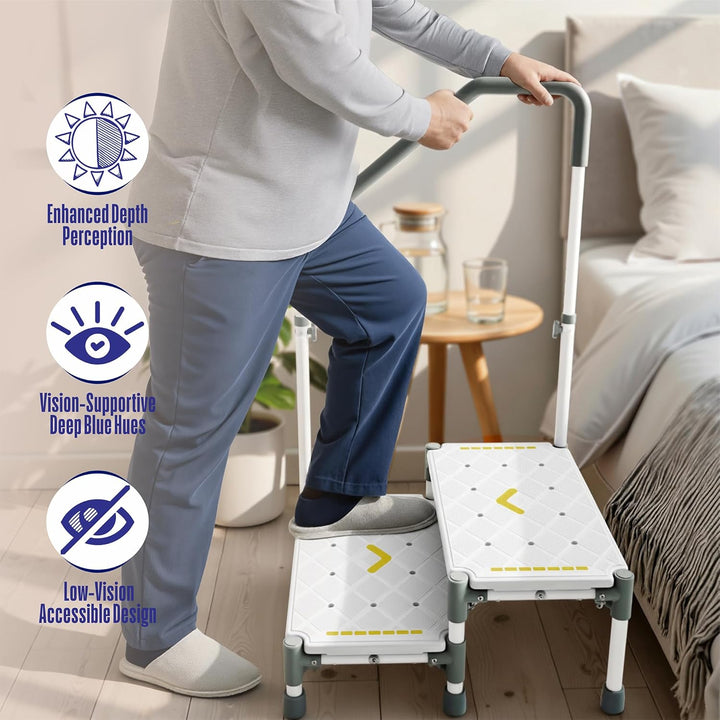 Tritthocker 55cm Trittfläche–Armlehnen höhenverstellbar,bis 225 kg,Nachtleuchtstreifen,rutschfest–Fü
