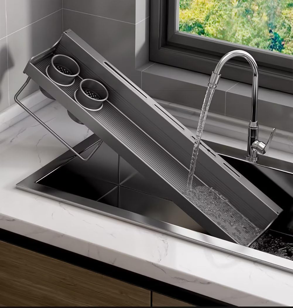 Gewürzregal,Küchenregal Wand ohne Bohren,Gewürzregal Hängend Mit 6 Haken & 2 Hängebecher Anhebbares,