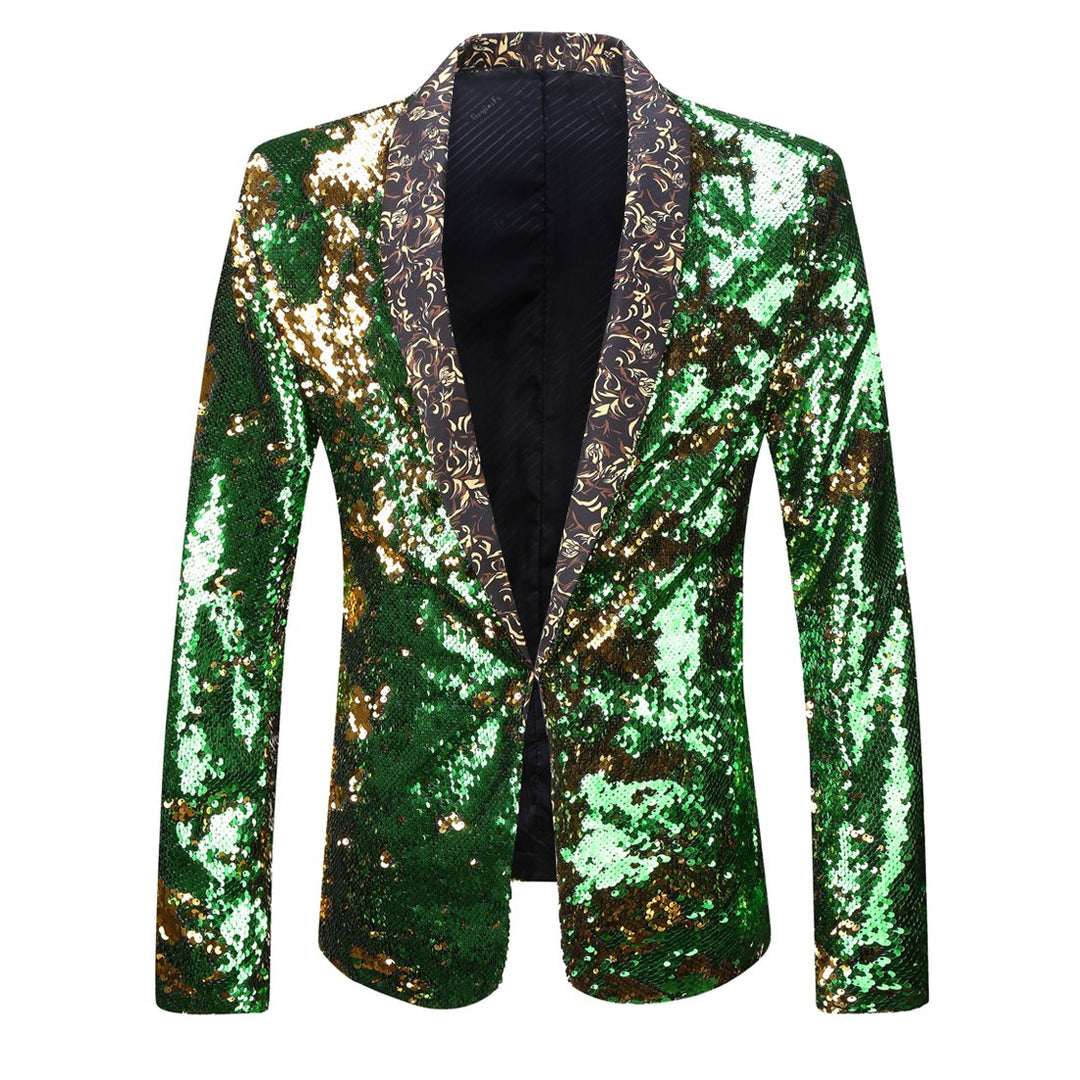 PYJTRL Herren-Blazer mit 2 Farben und glänzenden Pailletten XS Gold + Grün, XS Gold + Grün