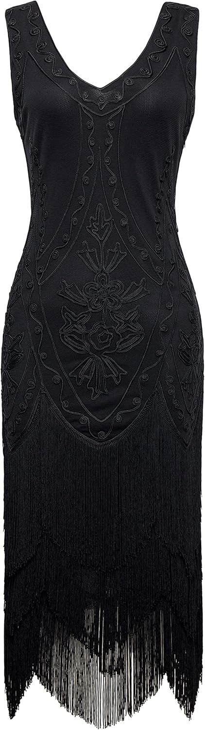 BABEYOND 1920s Kleid Damen Flapper Kleid ohne Ärmel V Ausschnitt Knielang Charleston Kleid Gatsby Mo