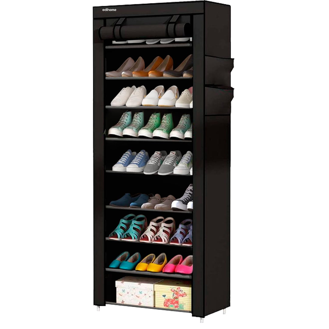 edihome, Schuhregal, Stoff mit 10 Ebenen, (58 x 28 x 162 cm), Schuhaufbewahrung, mit staubdichtem Üb