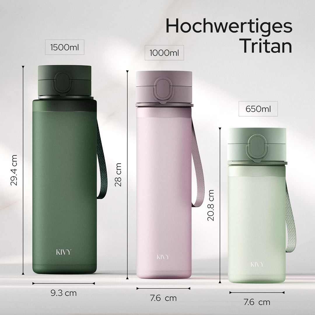 KIVY Trinkflasche 1l mit Klappdeckel - Kohlensäure geeignet, Auslaufsicher, Bruchsicher, Federleicht