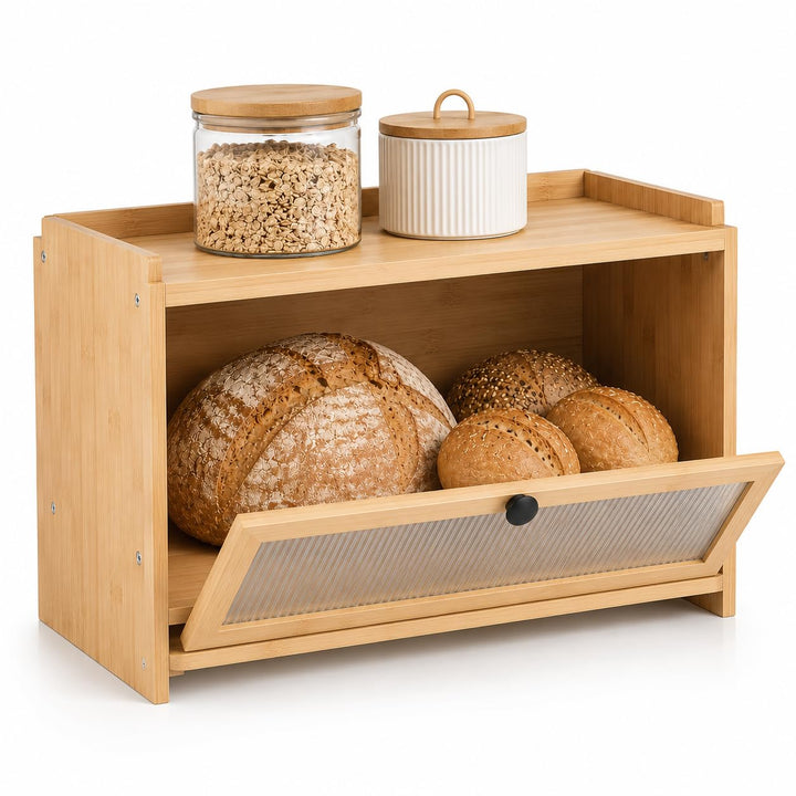 AH® Bambus Brotkasten holz mit Schneidebrett, Holz Brotkästen gross mit Belüftung- Elegant brotbox k