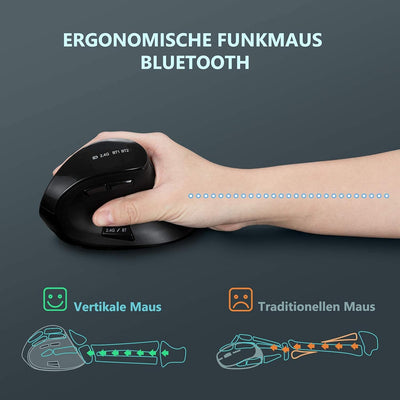 seenda Vertikale Ergonomische Kabellose Maus(Dual Bluetooth +2.4G Wiederaufladbare Gaming Funkmaus,
