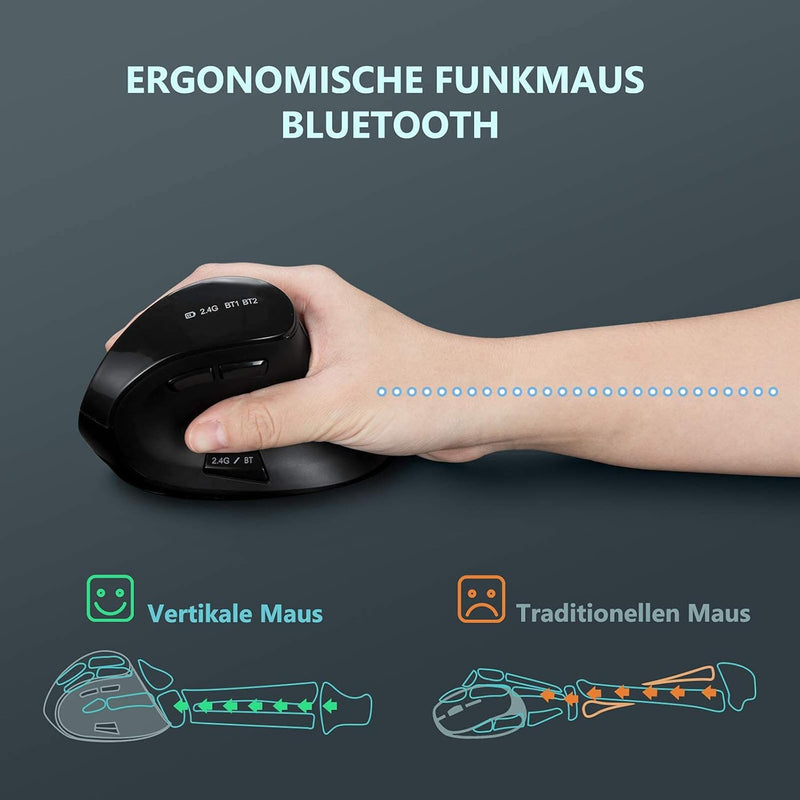 seenda Vertikale Ergonomische Kabellose Maus(Dual Bluetooth +2.4G Wiederaufladbare Gaming Funkmaus,