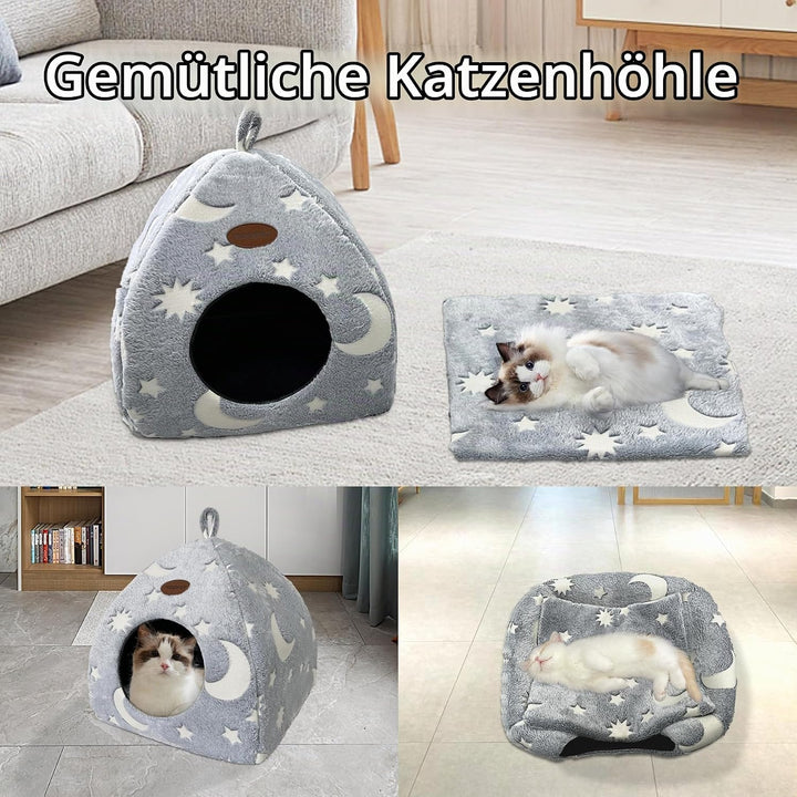 Katzenhöhle Plüsch Katzenhaus mit Waschbarem Kissen Faltbare Katzenzelt Höhle mit Handle Weiches und