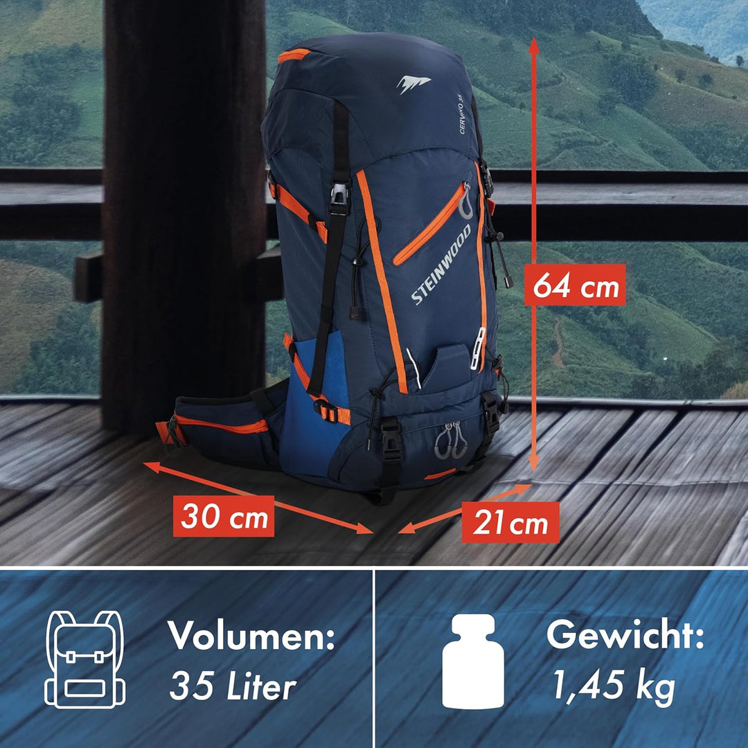 Steinwood Wanderrucksack Herren & Damen 35L - Outdoor-Rucksack, Reiserucksack, Tagesrucksack wassera