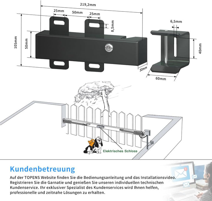 TOPENS ET24 automatisches elektrisches Schloss für DC 24V Drehtorantrieb Flügeltorantrieb Torantrieb