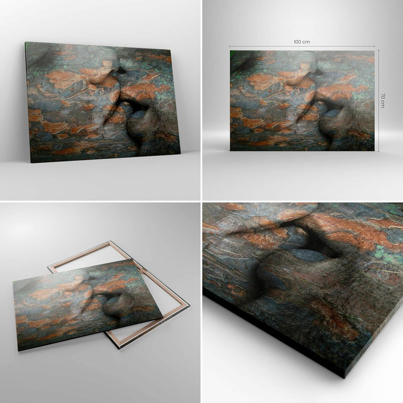 Bilder auf Leinwand 100x70cm Leinwandbild Frau Mann Kuss Abstraktion Gross Wanddeko Bild Schlafzimme