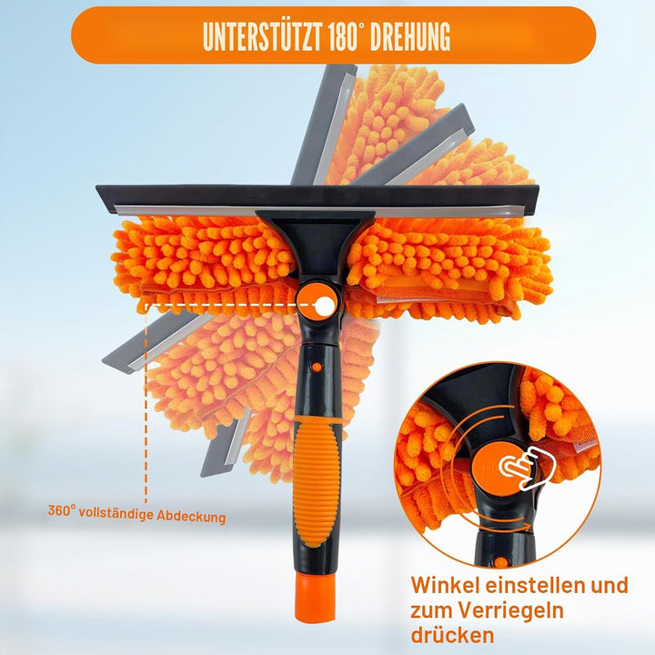 GAESHOW 4M Fensterputzer Set, 4 in 1 Teleskop Fensterwischer mit Abzieher, Staubwedel, Spinnenabzieh