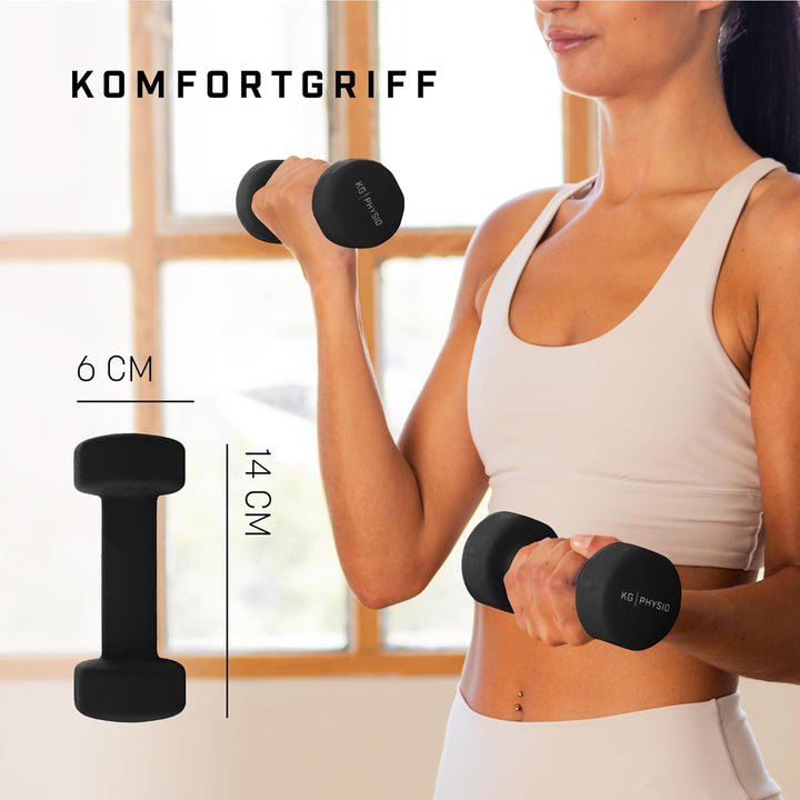 KG Physio Hantelset mit A3-Übungsposter - Neopren Kurzhanteln 2er Set - Fitness Gewichte aus Gusseis