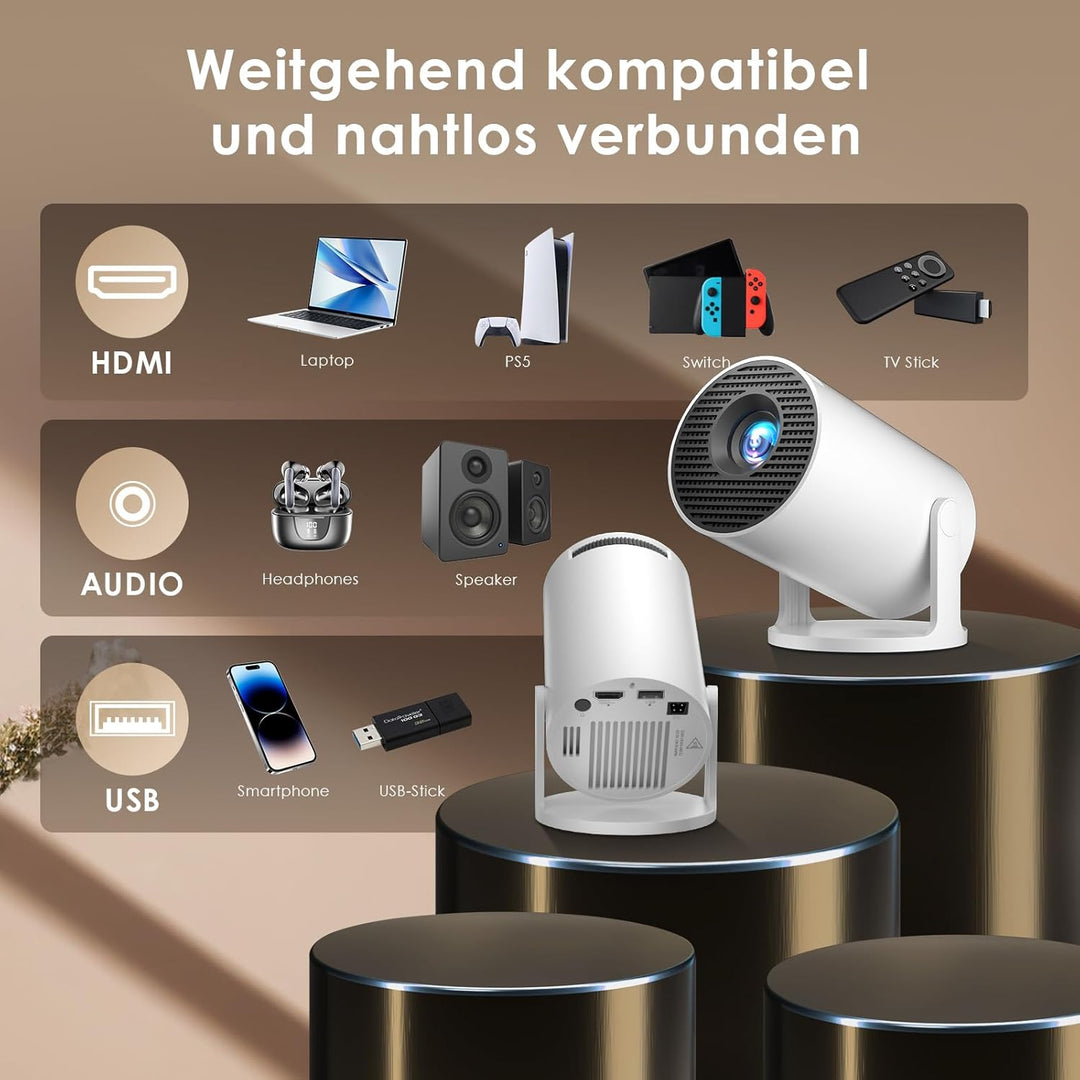 Salange Mini Beamer 2026,8K Unterstützt Smart Projektor Android, Tragbarer mit WiFi 6 und Bluetooth