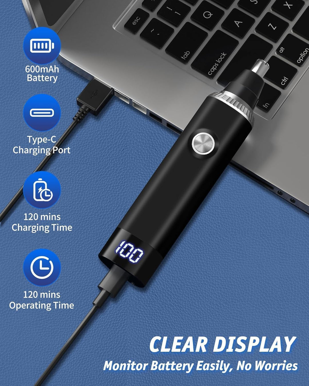 Nasenhaartrimmer USB Wiederaufladbar Nasenhaarschneider 3 in 1 Set Ohrhaartrimmer Nasenhaarentferner