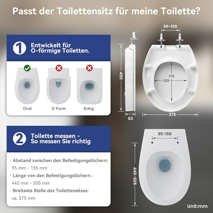 CECIPA WC-Sitz Erhöhung 5 cm – Duroplast Toilettensitz mit Absenkautomatik, bis 250 kg belastbar, er