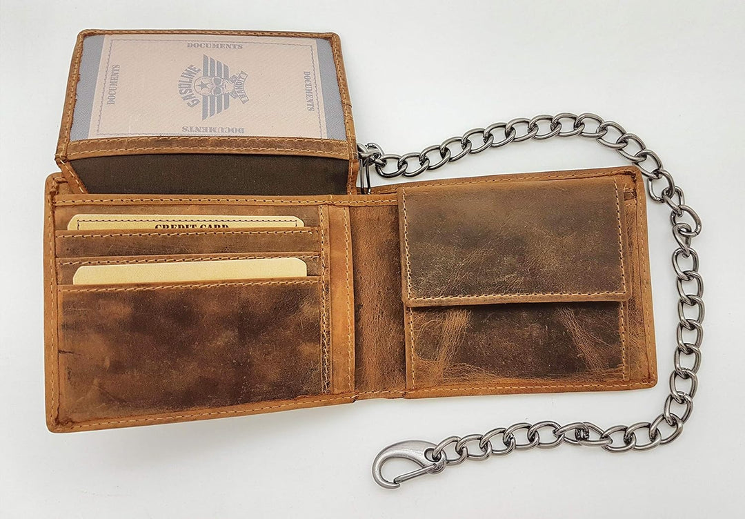 Vintage Biker Wallet Geldbörse klein original GASOLINE BANDIT aus Echtleder mit Kette