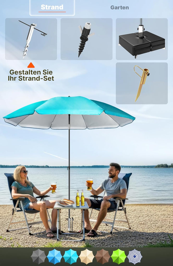 4smile Sonnenschirm-Set für Strand, Balkon und Garten, Anthrazit - UPF 50+ Balkonschirm SunnyJoy, Ø