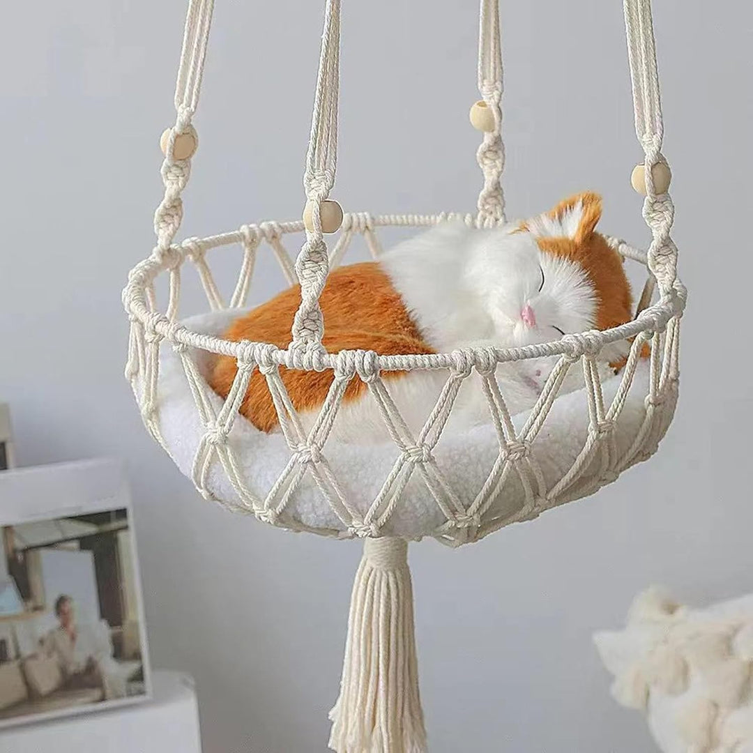 Katzen Hängeschaukel,Handgeknüpftes Katzenbett mit Kissen & Aufhängung, Handgewebtes Katzen-Hängemat