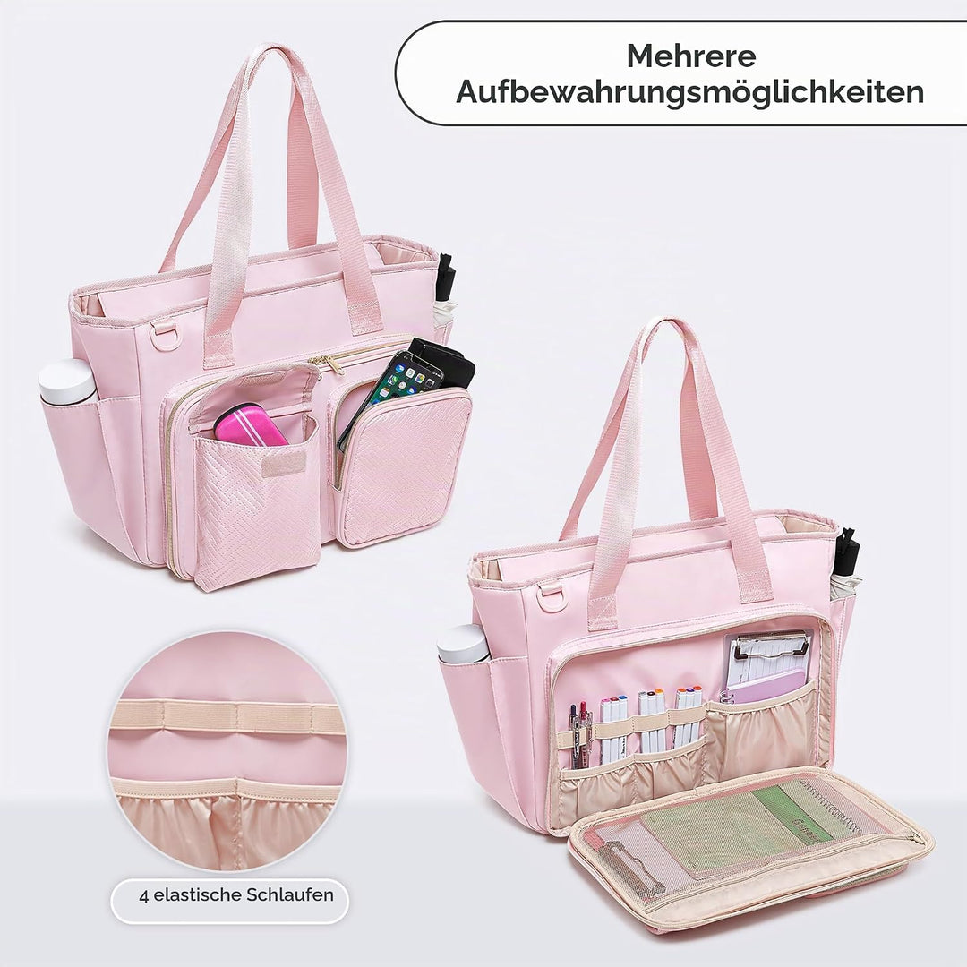Fasrom Lehrertasche mit Laptopfach, Lehrer Arbeitstasche für Frauen, Rosa, Rosa