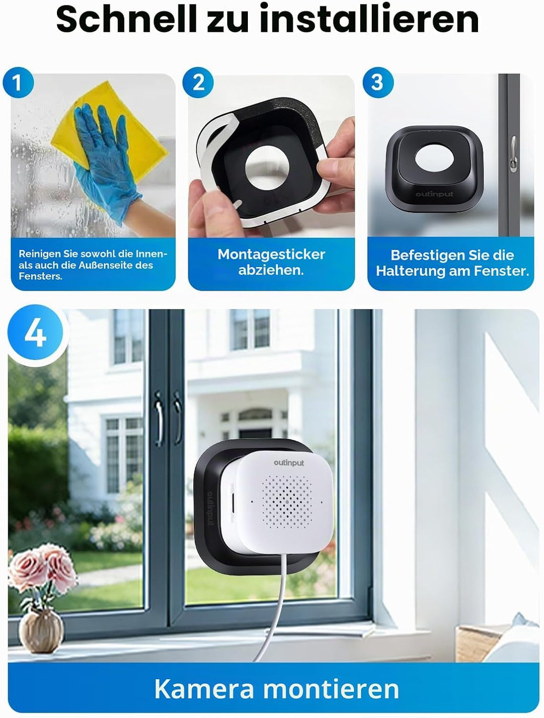 Outinput 3MP 2K Fensterkamera Innen, 2,4G&amp;5GHz Überwachungskamera Innen mit 18° Verstellbarer Halter