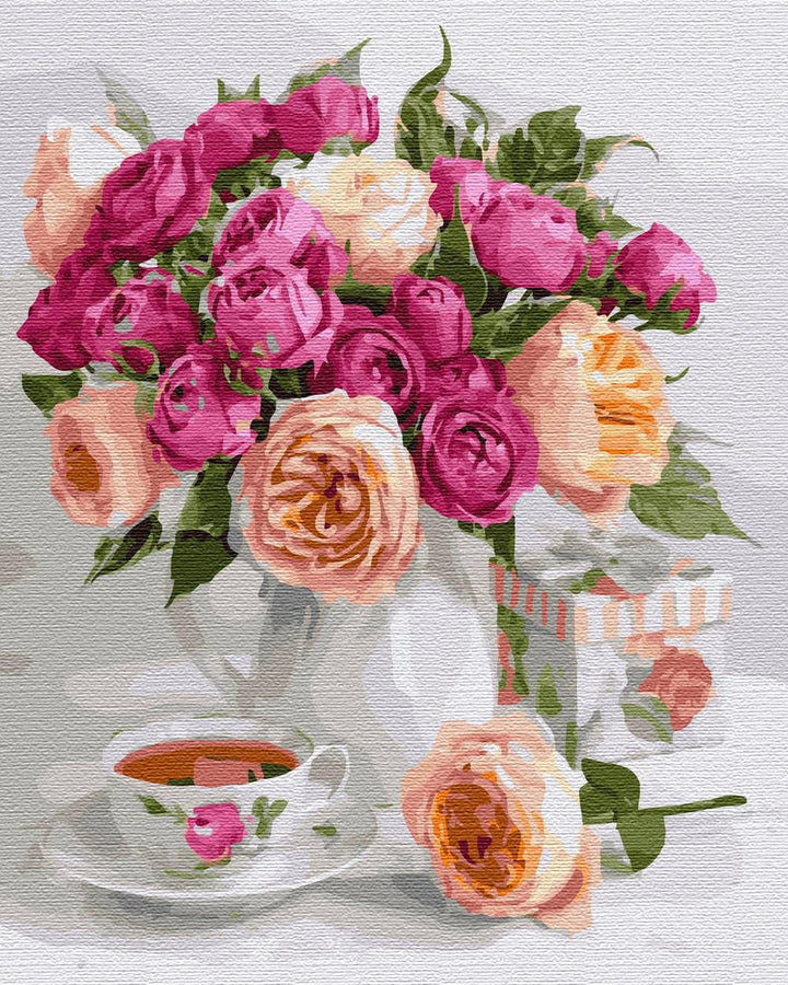 Artnapi Malen nach Zahlen Erwachsene mit Rahmen | DIY Handgemalt | Blumen - Rosenstrauss auf dem Tis