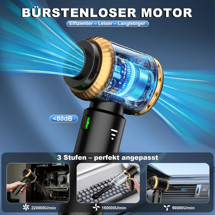 Handstaubsauger Akku 4-in-1, 25000PA Auto Staubsauger Stark, 3-Gang Handstaubsauger kabellos mit Bür