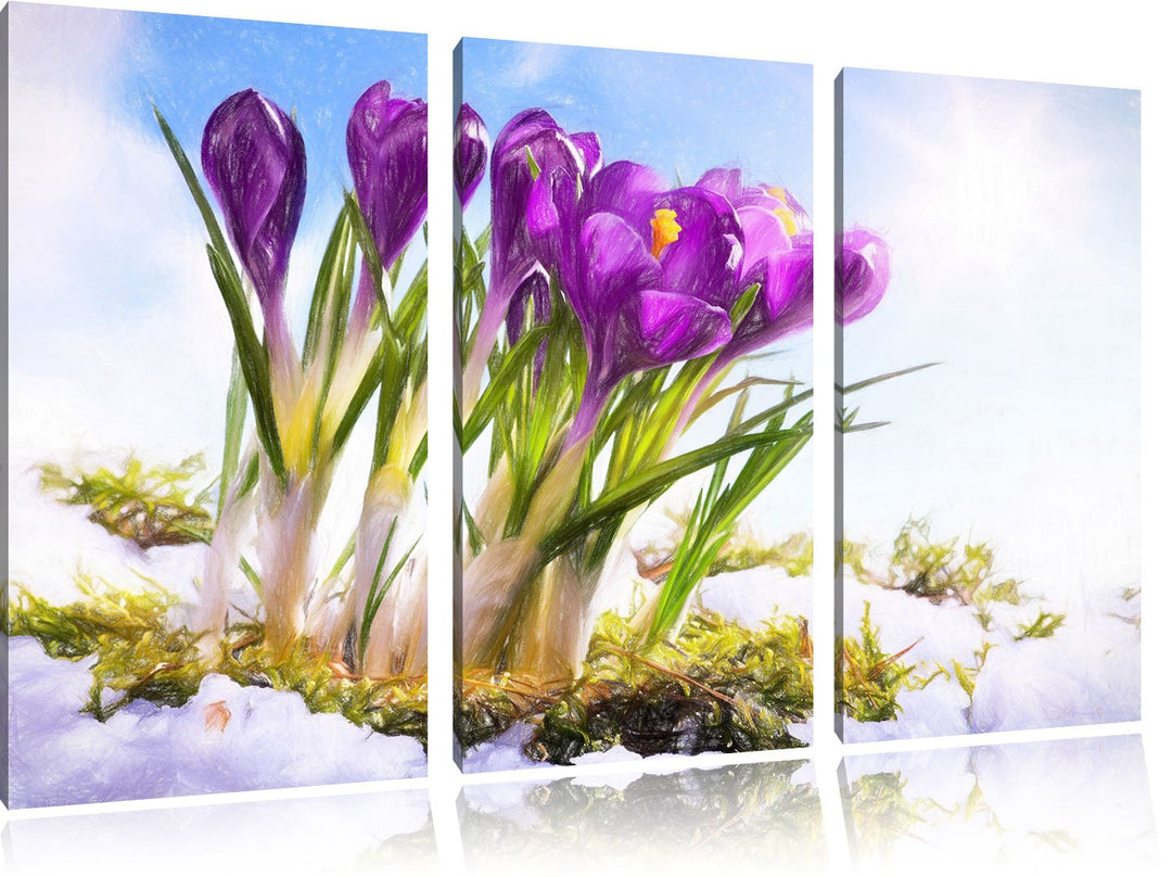Pixxprint Kunst Frühling florwer Hintergrund / 3-Teilig/Gesamtmass 120cm Leinwandbild bespannt auf H